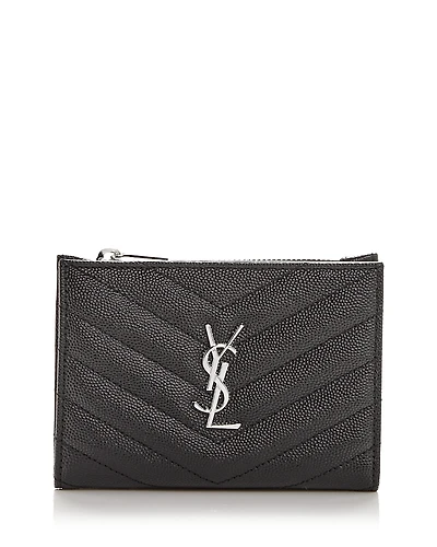 Saint Laurent Cassandre Matelasse Fragments Zipped Bi-Fold Wallet