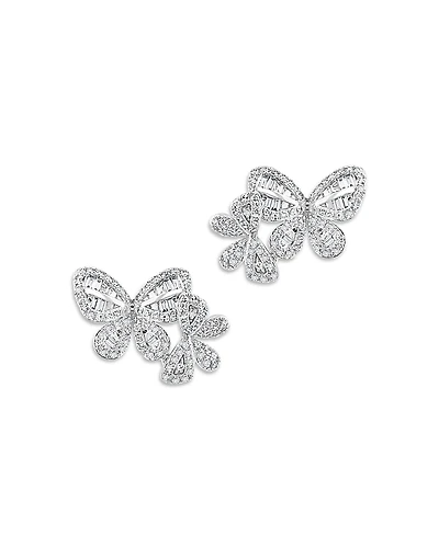 Bloomingdale's Fine Collection Diamond Round & Baguette Butterfly Stud Earrings