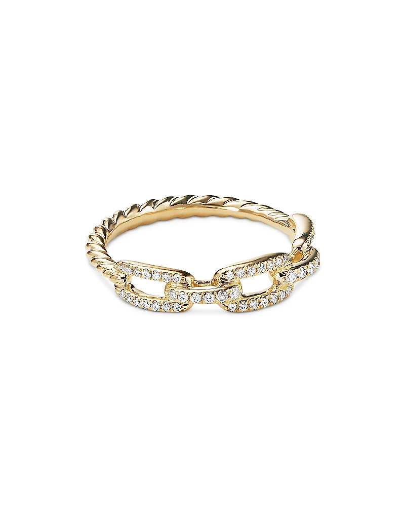 David Yurman Stax Single Row Pave Chain Link Ring with Diamonds