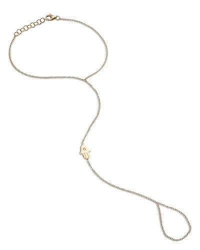 14K Yellow Gold Diamond Hamsa Hand Hand Chain Bracelet