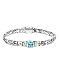 Lagos Sterling Silver & 18K Yellow Gold Caviar Color Blue Topaz Solitaire Link Bracelet