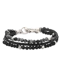 John Varvatos Men's Sterling Silver Skull Obsidian, Lava Stone, & Black Leather Triple Strand Bracelet