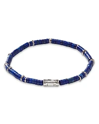 Men's Sterling Silver Classic Chain Lapis Lazuli Bead Heishi Bracelet