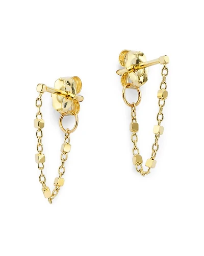 14K Yellow Gold Simple Gold Square Bead Chain Hoop Earrings