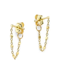 14K Yellow Gold Simple Gold Square Bead Chain Hoop Earrings