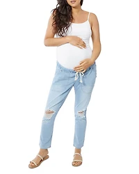 Distressed Drawstring Maternity Jeans