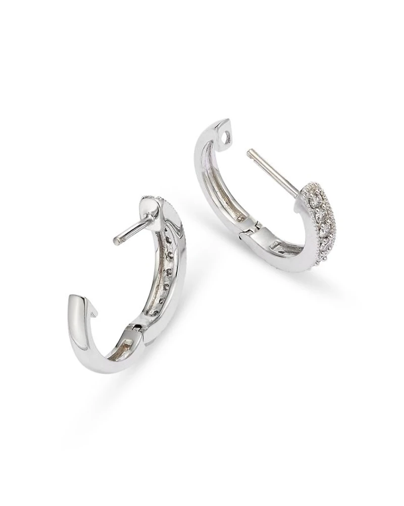 Diamond Bezel Set Huggie Hoop Earrings in 14K White Gold, .30 tcw