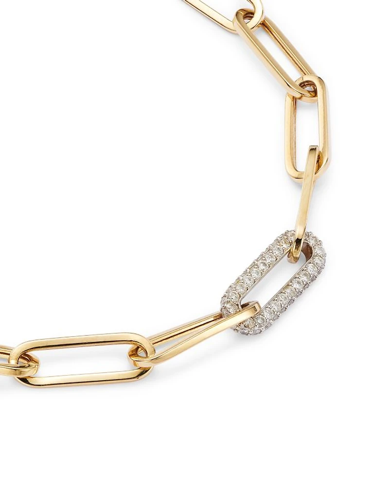 Diamond Paperclip Bracelet in 14K White & Yellow Gold
