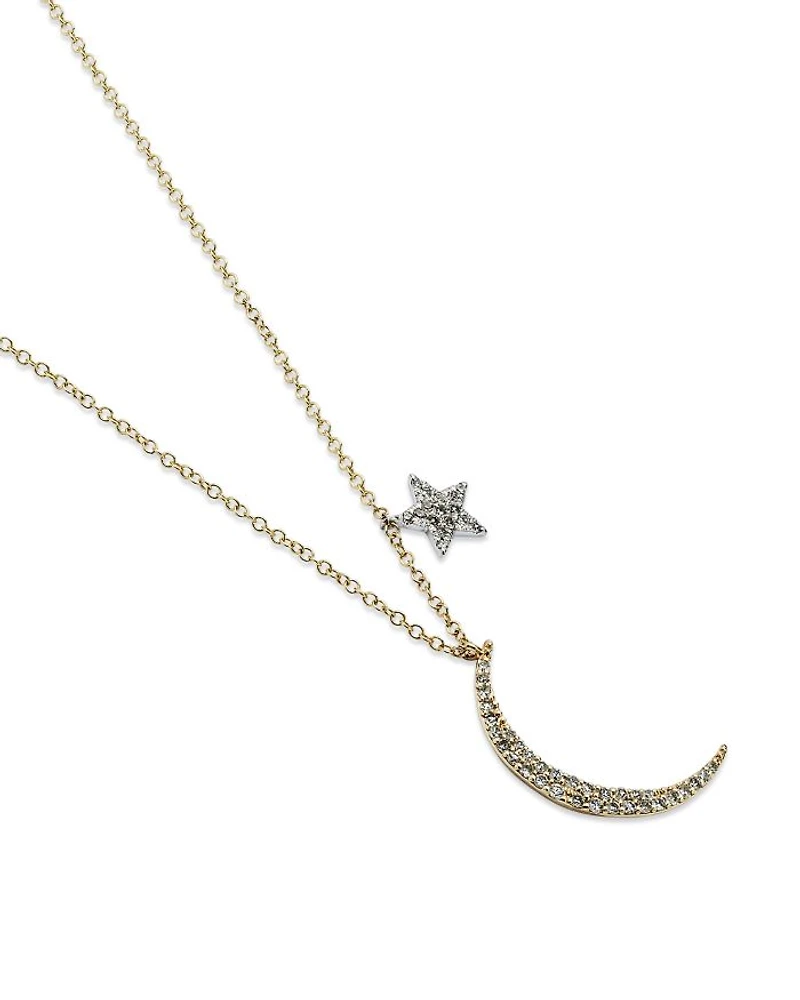 Diamond Moon Necklace in 14K Yelliow Gold, .22 tcw, 16"