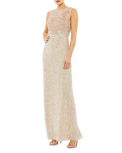 Sequined High Neck Sleeveless Column Gown