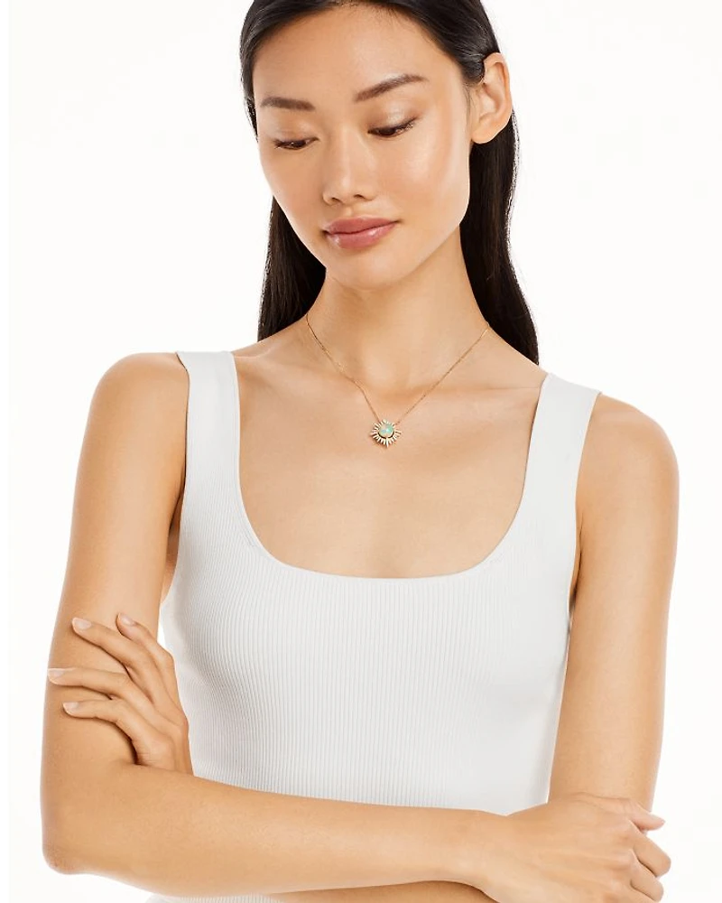Opal & Diamond Sun Pendant Necklace in 14K Yellow Gold, 18"