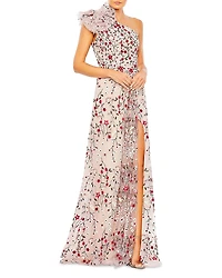 Mac Duggal Embellished Ruffled One Shoulder A Line Gown