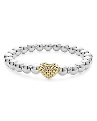Lagos 18K Yellow & Sterling Silver Signature Caviar Heart Beaded Stretch Bracelet