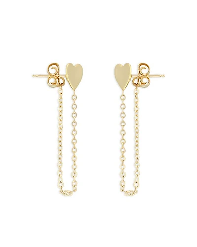 14K Yellow Gold Heart Chain Drop Earrings