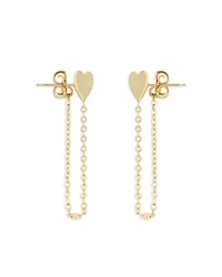 14K Yellow Gold Heart Chain Drop Earrings