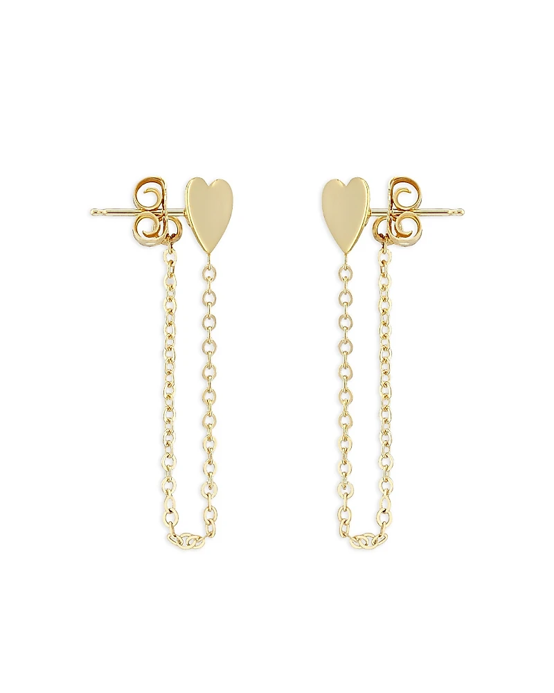 Moon & Meadow 14K Yellow Gold Heart Chain Drop Earrings