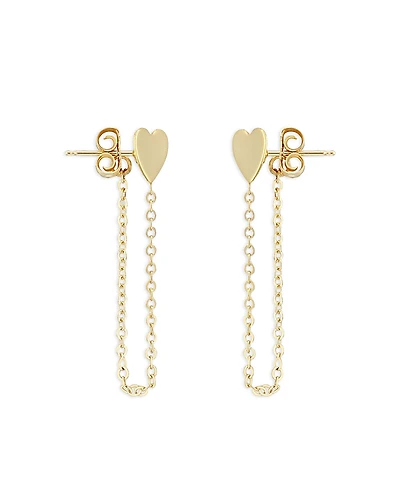 Moon & Meadow 14K Yellow Gold Heart Chain Drop Earrings