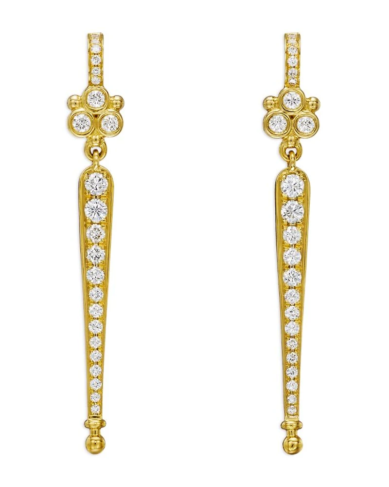 18K Yellow Gold Classic Diamond Baton Drop Earrings