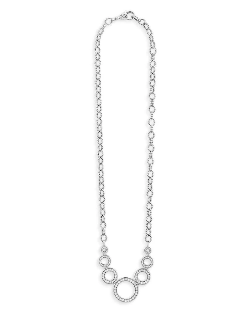 Sterling Silver Caviar Spark Diamond Multi Circle Statement Necklace, 18"