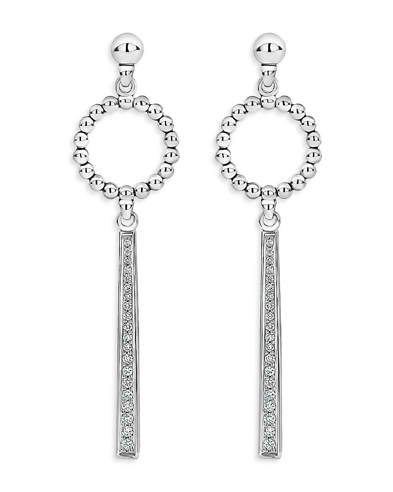 Lagos Sterling Silver Caviar Spark Diamond & Bead Circle Linear Drop Earrings