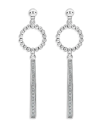 Lagos Sterling Silver Caviar Spark Diamond & Bead Circle Linear Drop Earrings