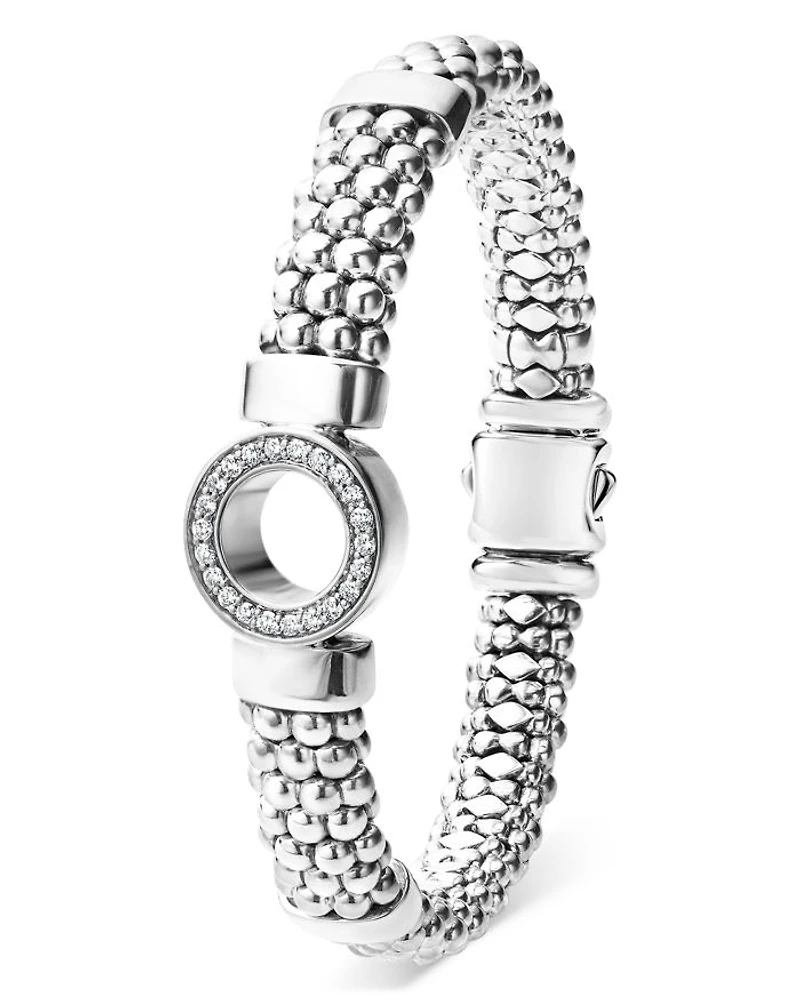 Sterling Silver Caviar Spark Diamond Circle Bead & Polished Link Bracelet