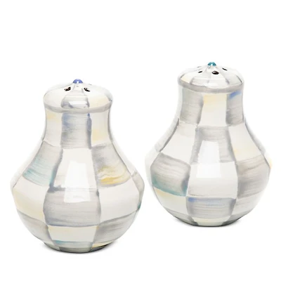 Sterling Check Enamel Salt and Pepper Shakers