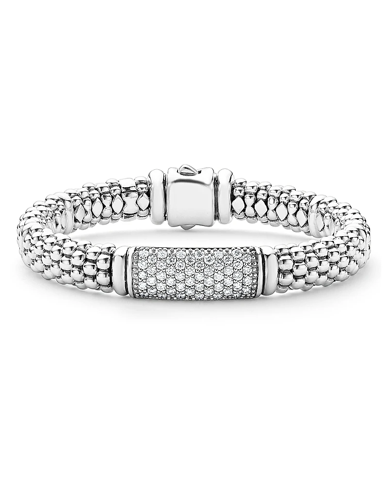 Lagos Sterling Silver Signature Caviar Pave Diamond Beaded Bracelet