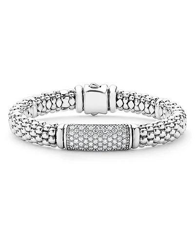 Lagos Sterling Silver Signature Caviar Pave Diamond Beaded Bracelet