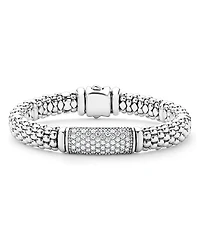 Lagos Sterling Silver Signature Caviar Pave Diamond Beaded Bracelet