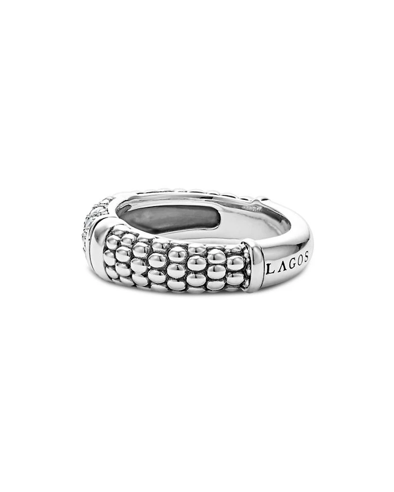 Sterling Silver Signature Caviar Pavé Diamond Ring