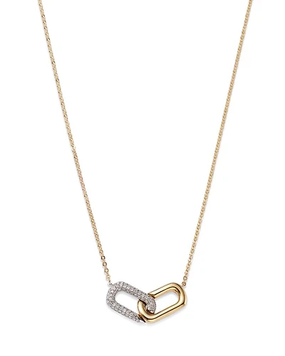 Diamond Paperclip Necklace in 14K White & Yellow Gold, 0.25 tcw