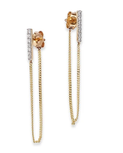 Diamond Vertical Bar Chain Earrings in 14K Yellow Gold