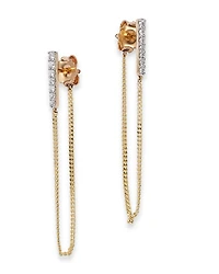 Diamond Vertical Bar Chain Earrings in 14K Yellow Gold
