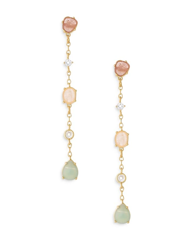Earth Stone Mixed Crystal Linear Drop Earrings in 18K Gold Plated