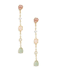 Earth Stone Mixed Crystal Linear Drop Earrings in 18K Gold Plated