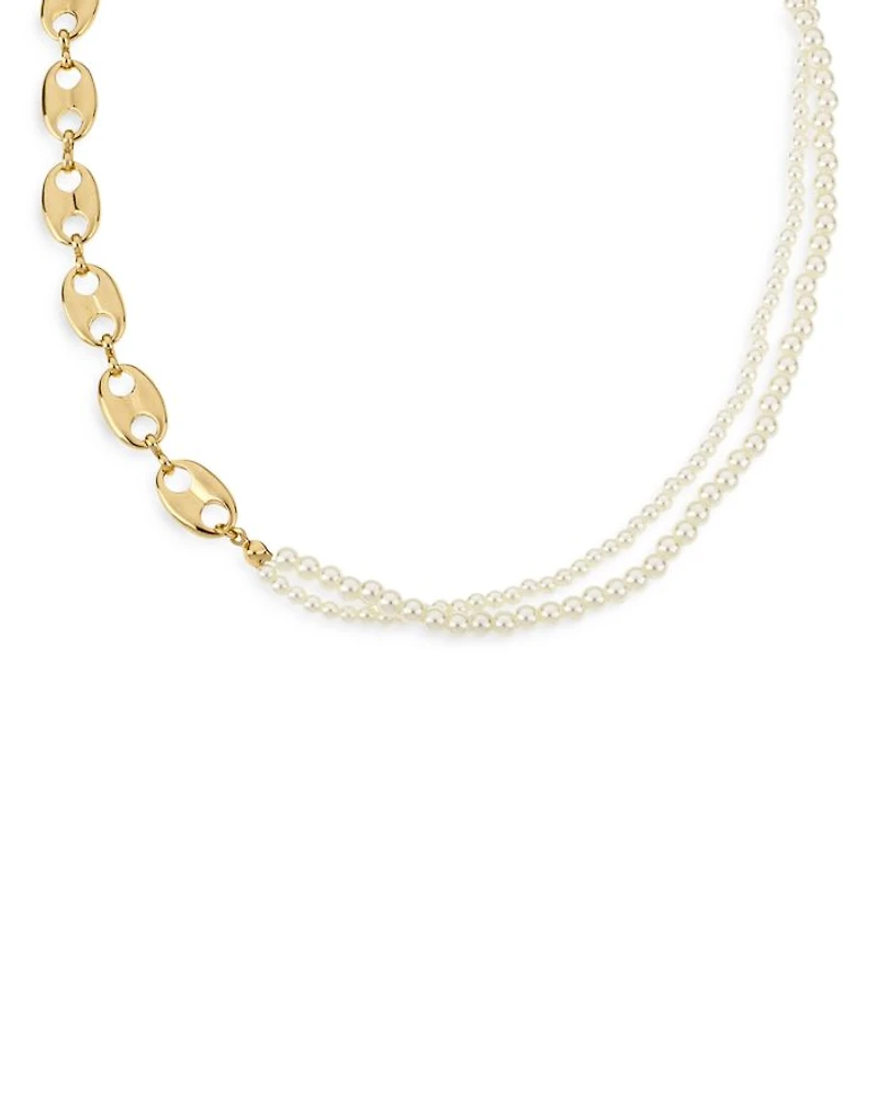 Meet Me Halfway Imitation Pearl & 18K Gold Plated Chain Necklace, 16"