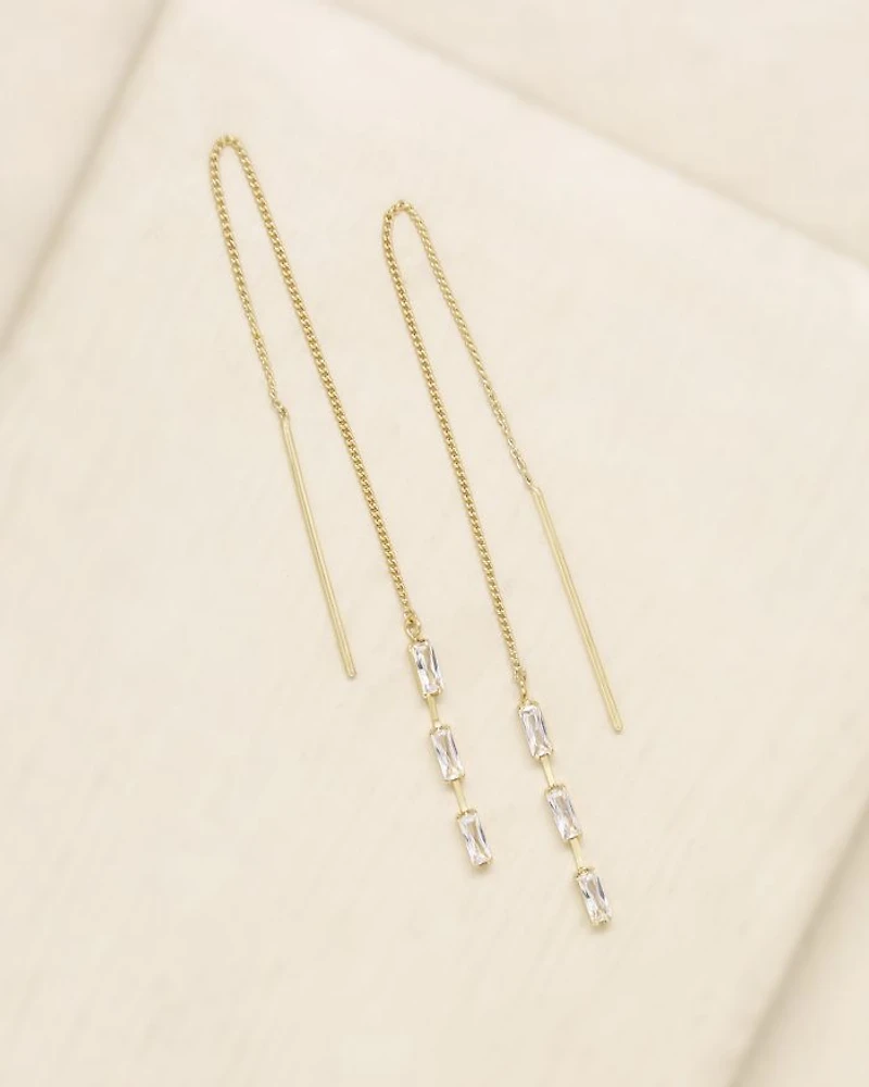 Triple Baguette Chain Threader Earrings