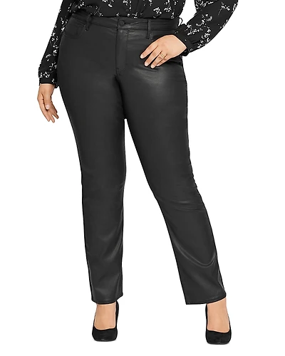 Nydj Plus Marilyn Coated High Rise Straight Leg Jeans