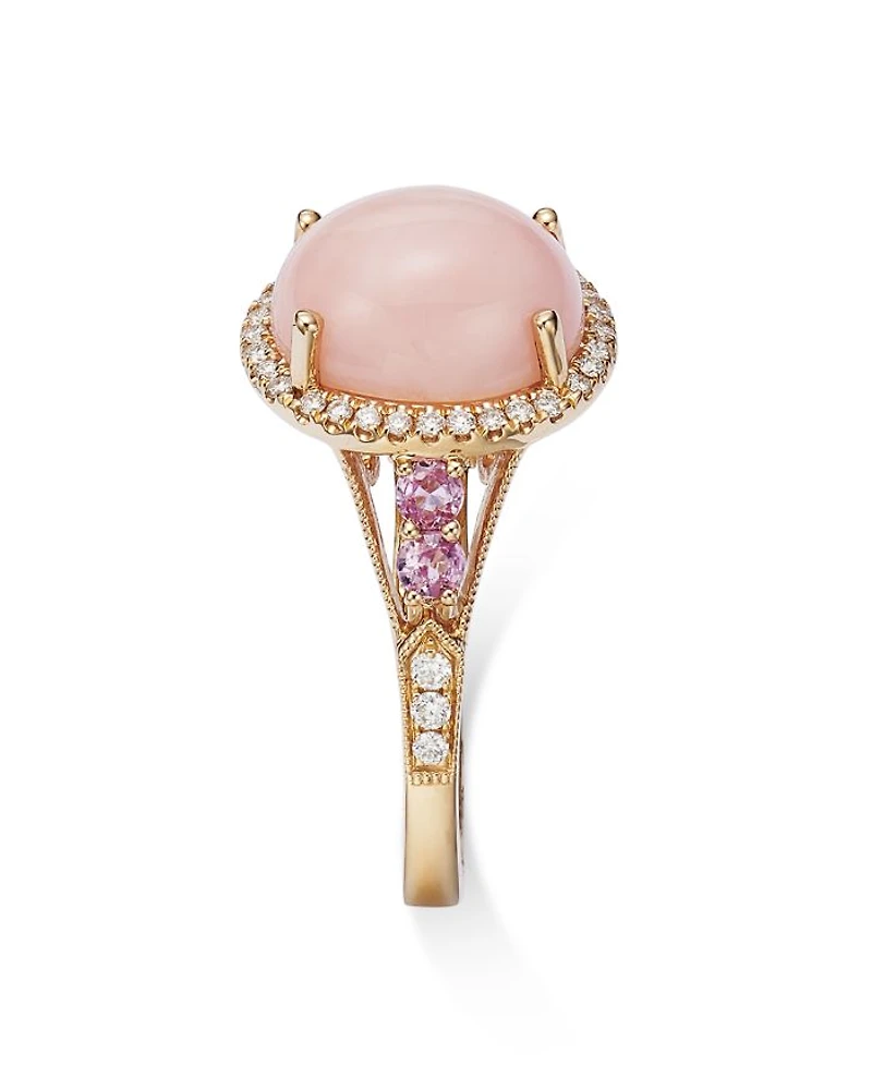 Pink Opal, Pink Sapphire, & Diamond Ring in 14K Yellow Gold