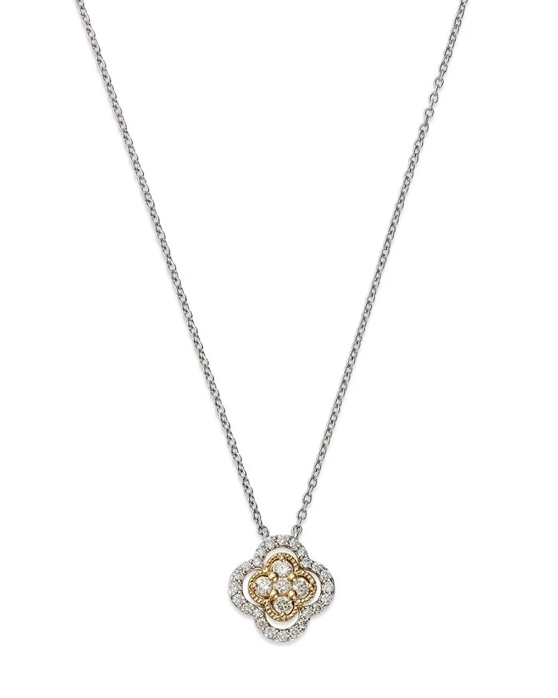 Diamond Clover Cluster Pendant Necklace in 14K Yellow Gold and White Gold, 0.30 tcw