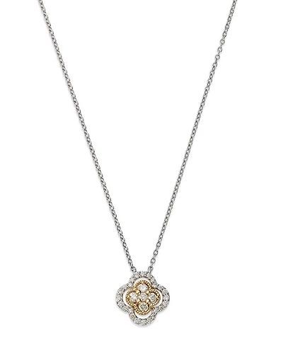 Diamond Clover Cluster Pendant Necklace in 14K Yellow Gold and White Gold, 0.30 tcw
