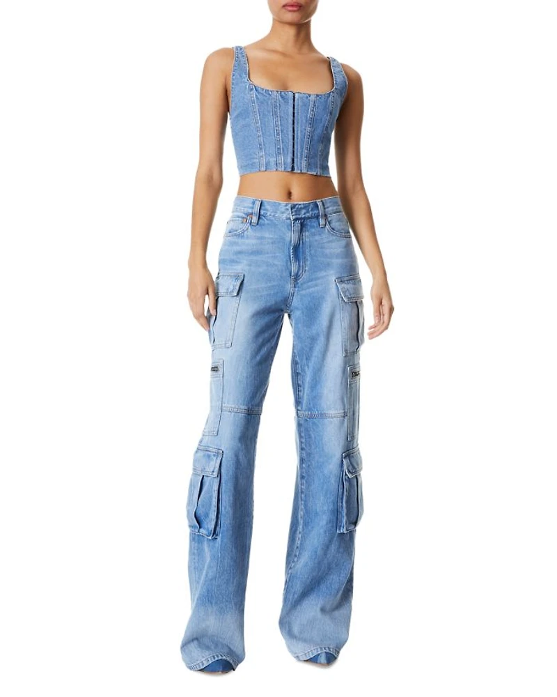 Breslin Denim Corset Top & Cay Baggy Cargo Jeans