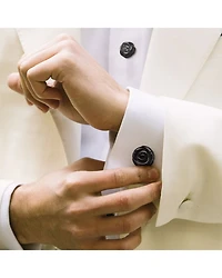 Carved Rose Sterling Silver & Black Onyx Stud & Cufflink Set
