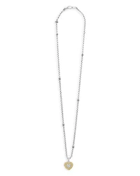 18K Yellow Gold & Sterling Silver Caviar Lux Diamond Heart Pendant Necklace, 16"
