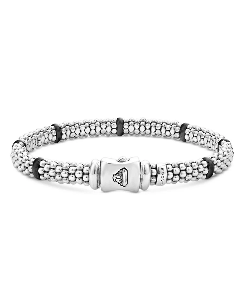 Ceramic & Sterling Silver Black Caviar Station Bracelet