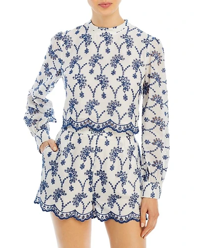 Embroidered Eyelet Long Sleeve Top - Exclusive