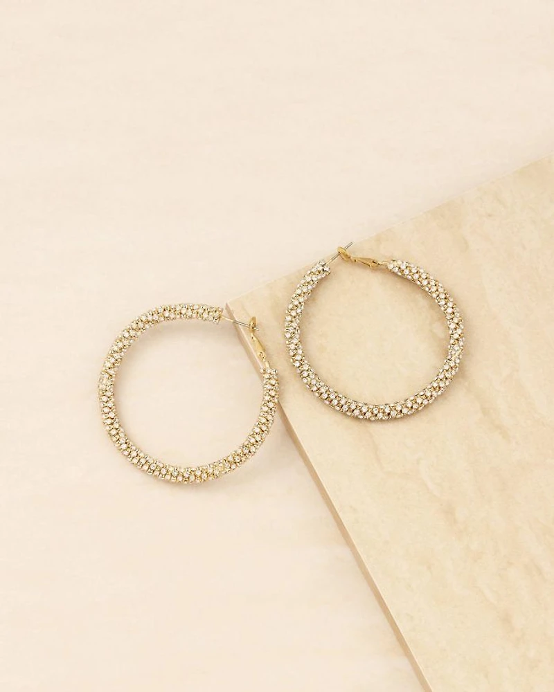 Rope Chain Pavé Hoop Earrings in 18K Gold Plated