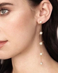 Crystal Ball Drop Pavé Ball Linear Drop Earrings in 18K Gold Plated