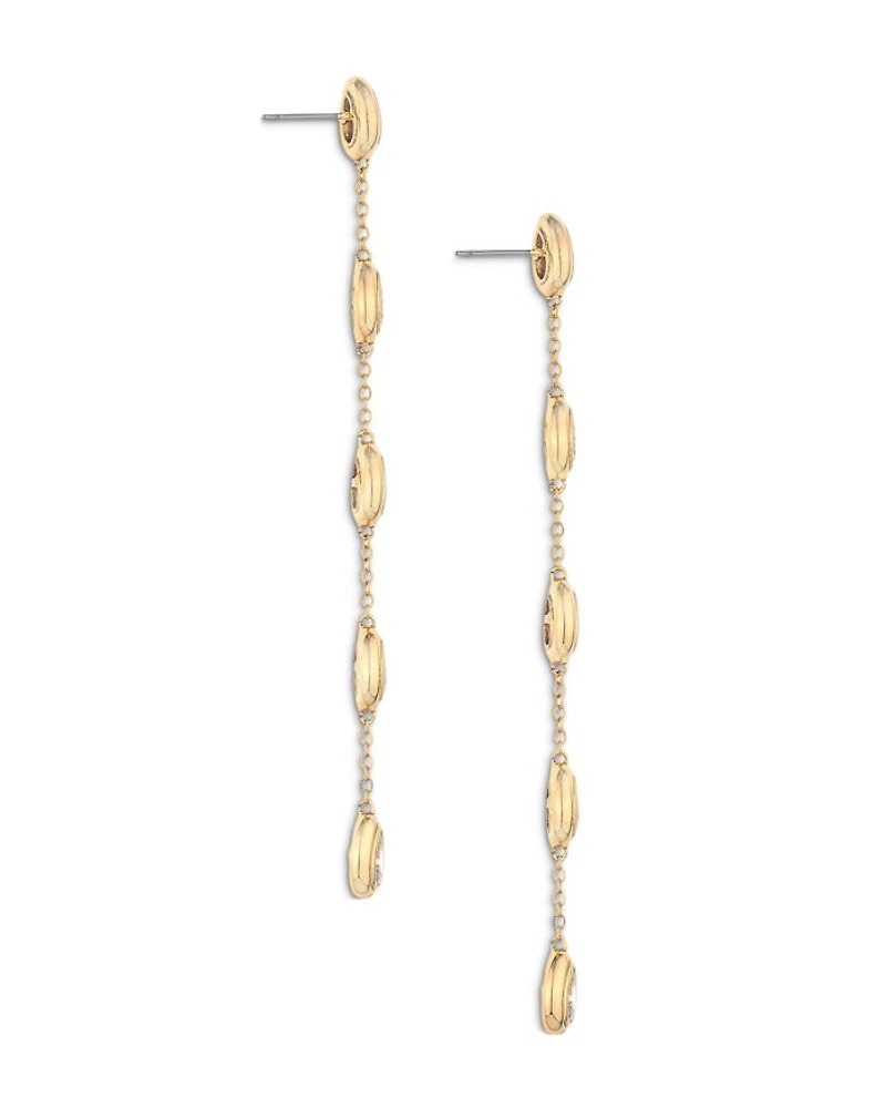 Single File Crystal Cubic Zirconia Teardrop Linear Drop Earrings in 18K Gold Plated